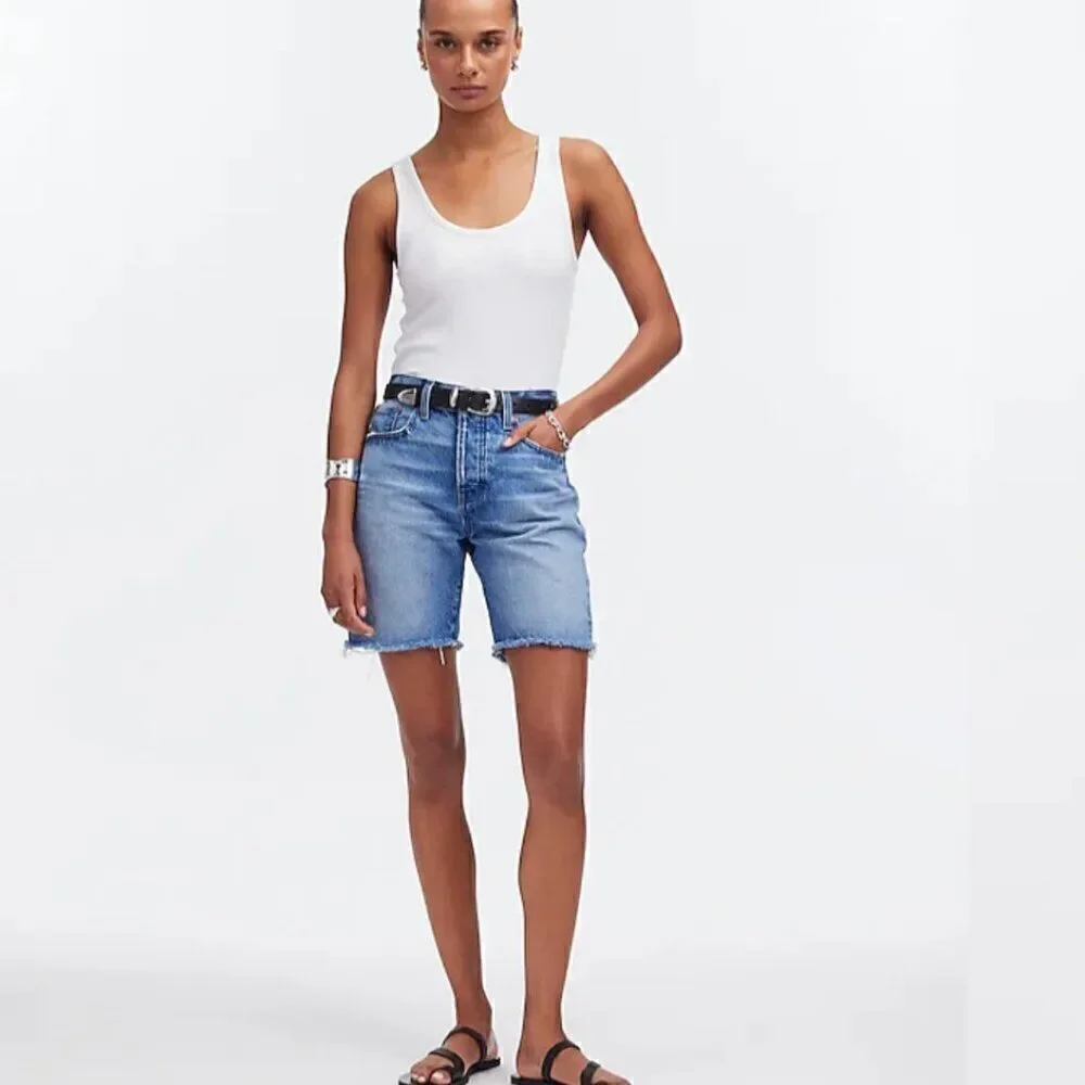 Madewell Long Denim Shorts in Pedersen Wash size 24 NWT